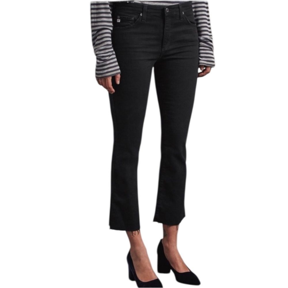 AG the Jodi High Rise Slim Flare Crop Black Wash Jeans Size 27